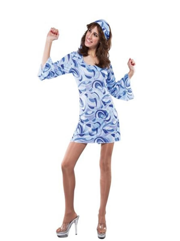 blusa curva Con disfraz vestido hippie azul para mujer